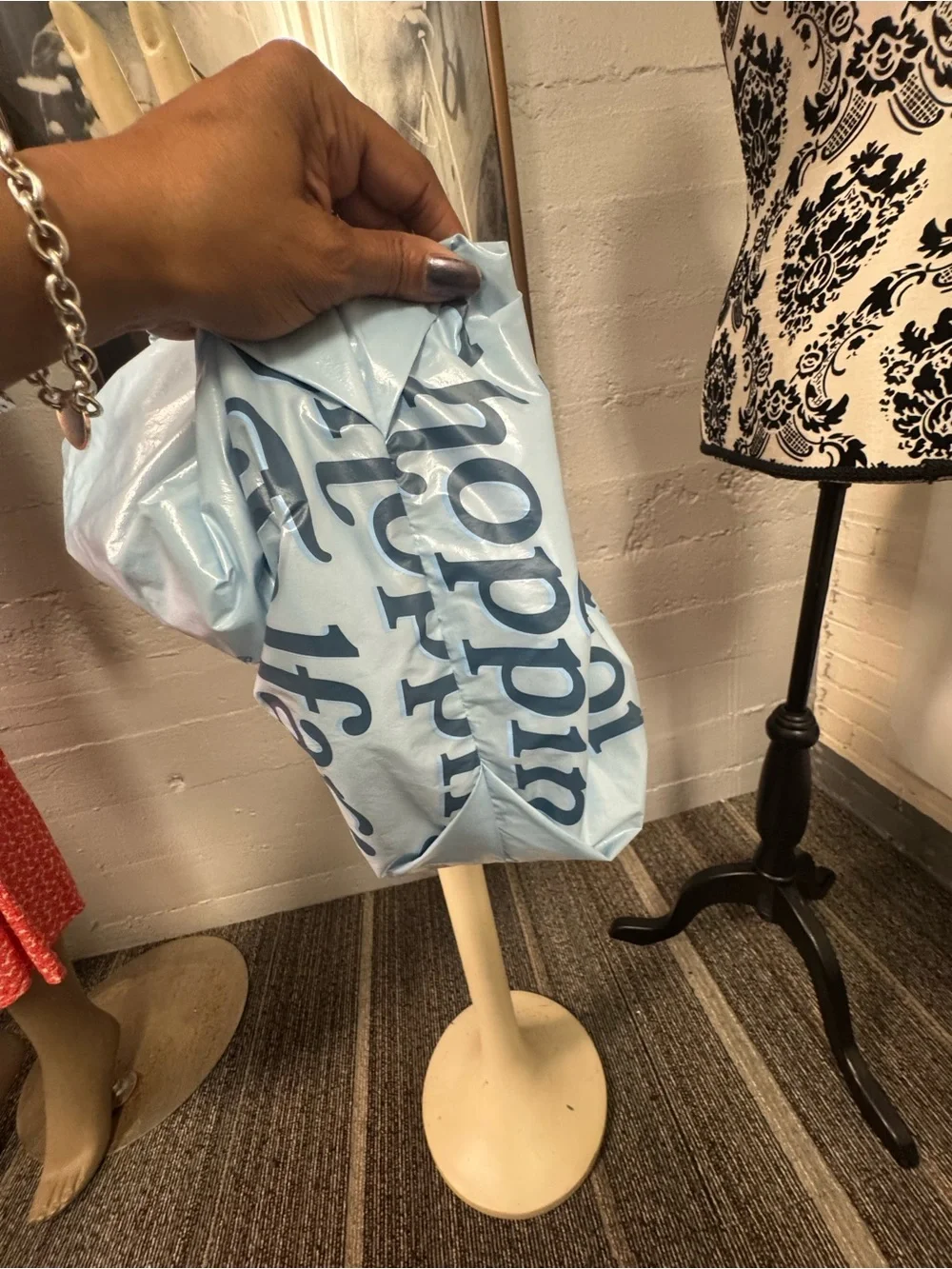 Telfar Light Blue 'Thank You For Shopping” Ruched Handle Tote